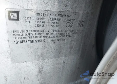 2017 Chevrolet Cruze Lt Auto from USA, damaged, VIN 1G1BE5SM5H7215117